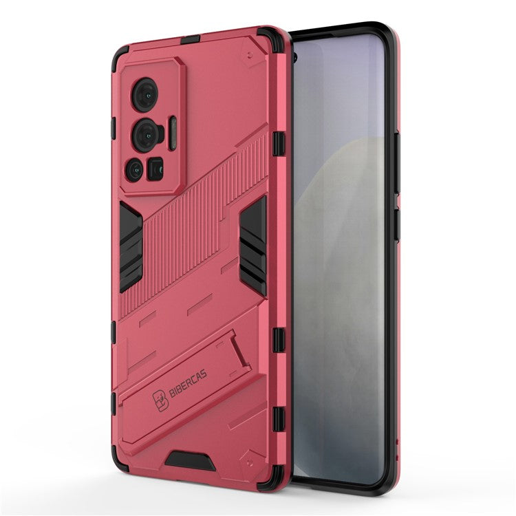 Reinforced Drop Protection Hard PC Back + Flexible TPU Bumper Hybrid Case with Kickstand for vivo X70 Pro - Rose