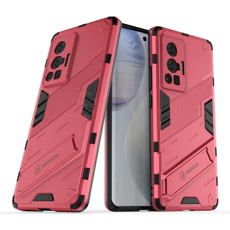 Reinforced Drop Protection Hard PC Back + Flexible TPU Bumper Hybrid Case with Kickstand for vivo X70 Pro - Rose