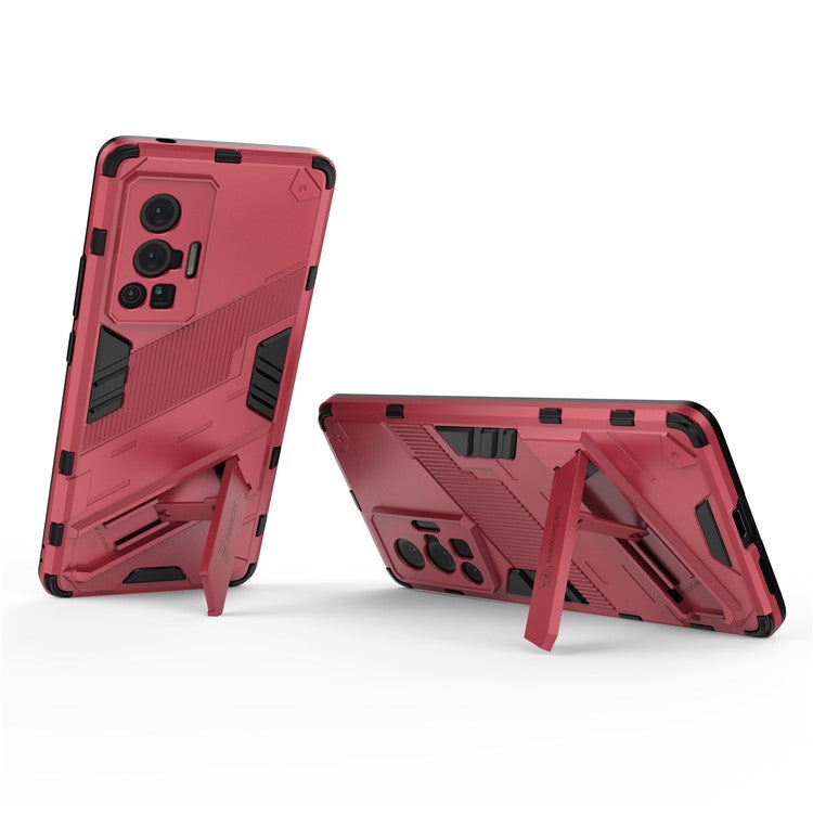 Reinforced Drop Protection Hard PC Back + Flexible TPU Bumper Hybrid Case with Kickstand for vivo X70 Pro - Rose