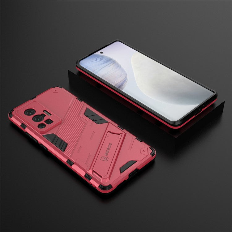 Reinforced Drop Protection Hard PC Back + Flexible TPU Bumper Hybrid Case with Kickstand for vivo X70 Pro - Rose