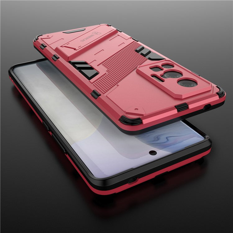 Reinforced Drop Protection Hard PC Back + Flexible TPU Bumper Hybrid Case with Kickstand for vivo X70 Pro - Rose