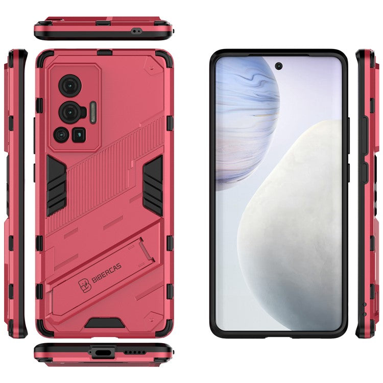 Reinforced Drop Protection Hard PC Back + Flexible TPU Bumper Hybrid Case with Kickstand for vivo X70 Pro - Rose