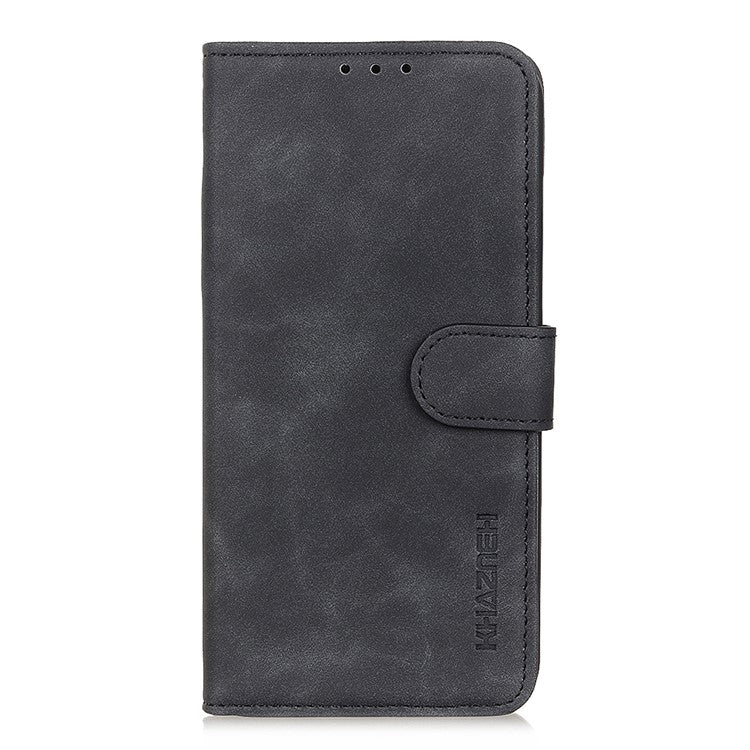 KHAZNEH Retro Grain PU Leather Phone Cover Wallet Standing Phone Case for vivo Y33s/Y21/Y21s - Black