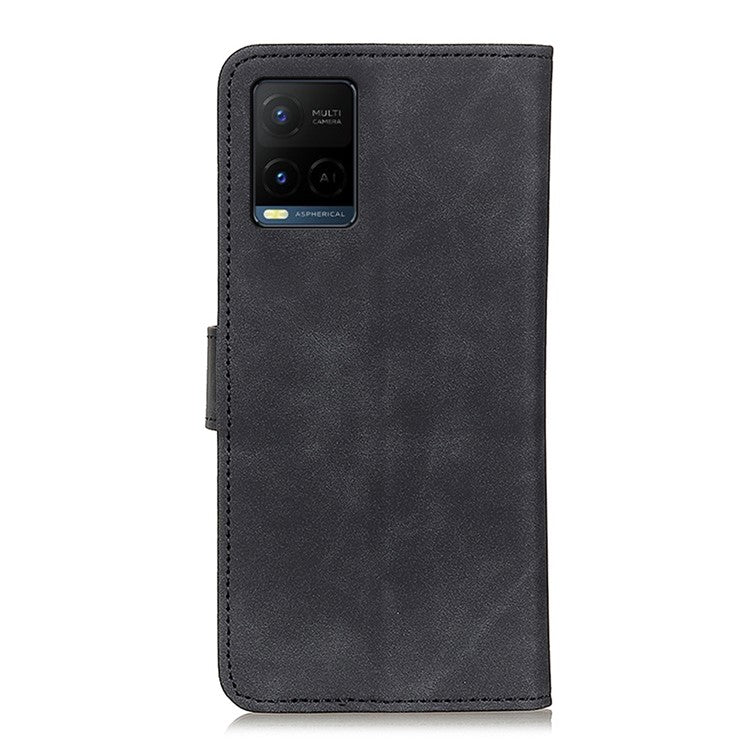 KHAZNEH Retro Grain PU Leather Phone Cover Wallet Standing Phone Case for vivo Y33s/Y21/Y21s - Black