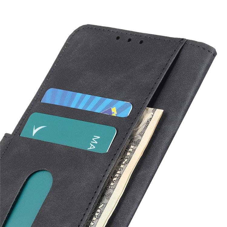 KHAZNEH Retro Grain PU Leather Phone Cover Wallet Standing Phone Case for vivo Y33s/Y21/Y21s - Black