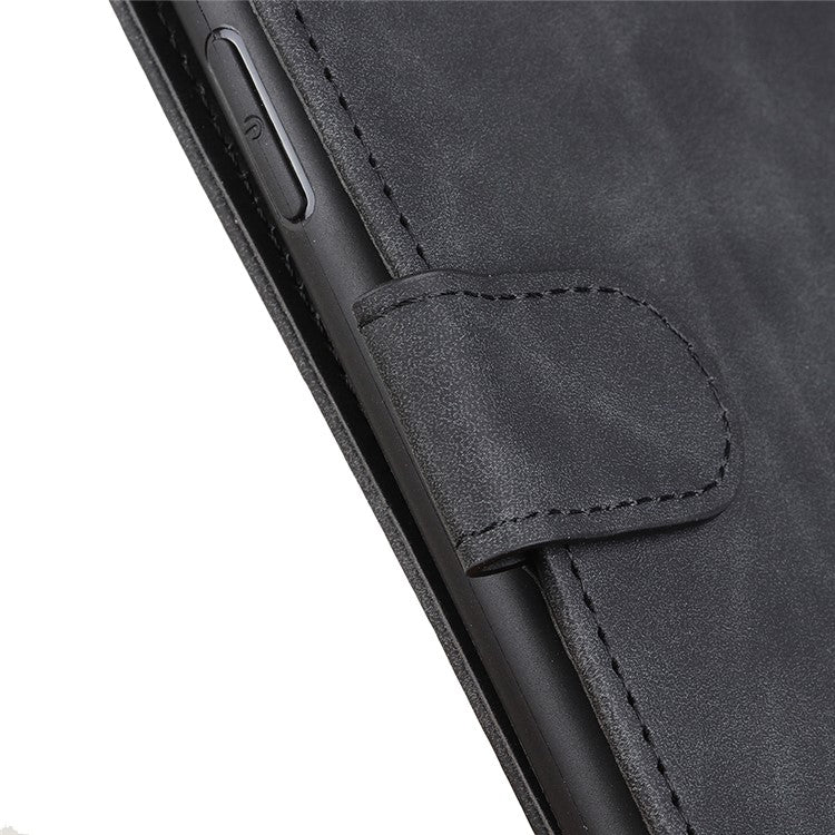 KHAZNEH Retro Grain PU Leather Phone Cover Wallet Standing Phone Case for vivo Y33s/Y21/Y21s - Black