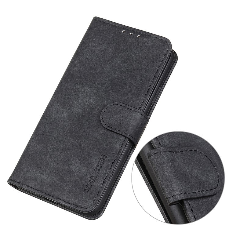 KHAZNEH Retro Grain PU Leather Phone Cover Wallet Standing Phone Case for vivo Y33s/Y21/Y21s - Black