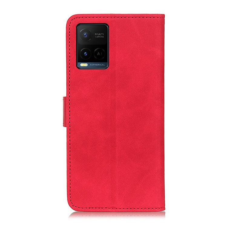 KHAZNEH Retro Grain PU Leather Phone Cover Wallet Standing Phone Case for vivo Y33s/Y21/Y21s - Red