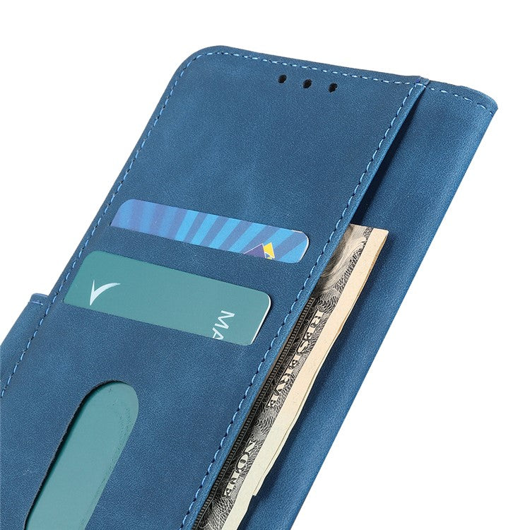 KHAZNEH Retro Grain PU Leather Phone Cover Wallet Standing Phone Case for vivo Y33s/Y21/Y21s - Blue