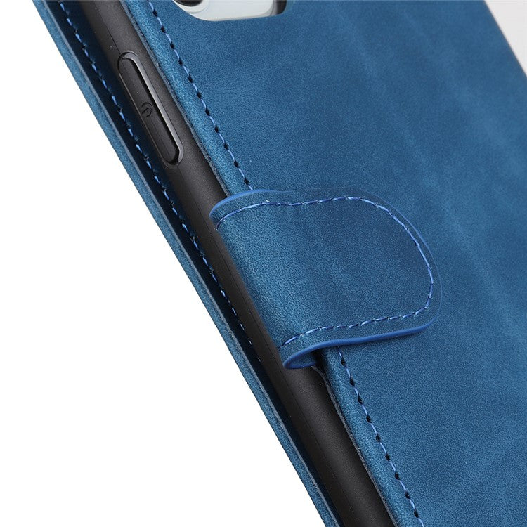 KHAZNEH Retro Grain PU Leather Phone Cover Wallet Standing Phone Case for vivo Y33s/Y21/Y21s - Blue