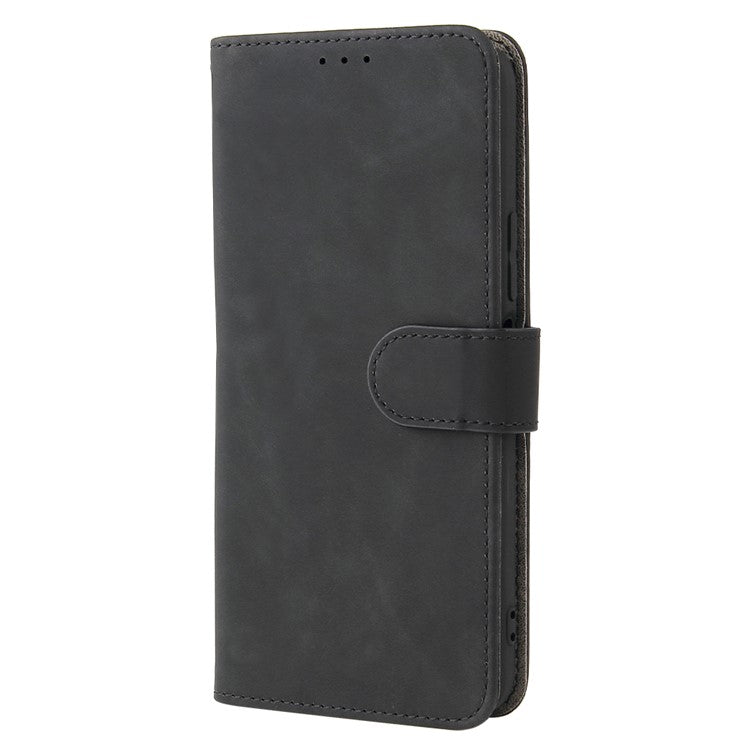 Stand Design Flip Phone Cover Skin-touch Wallet Magnetic Clasp Leather Case Phone Protective Cover for vivo Y21 / vivo Y33s - Black