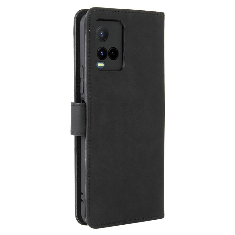 Stand Design Flip Phone Cover Skin-touch Wallet Magnetic Clasp Leather Case Phone Protective Cover for vivo Y21 / vivo Y33s - Black