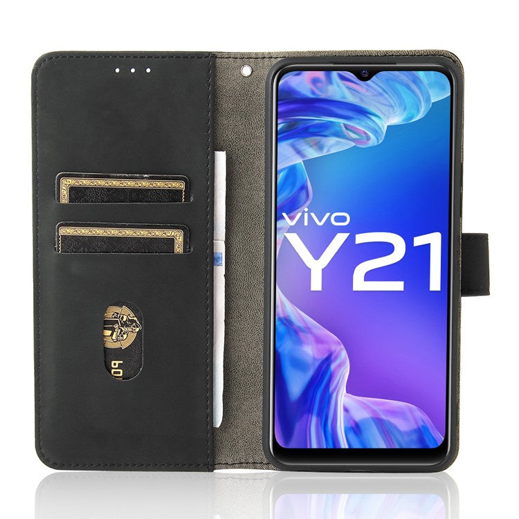 Stand Design Flip Phone Cover Skin-touch Wallet Magnetic Clasp Leather Case Phone Protective Cover for vivo Y21 / vivo Y33s - Black