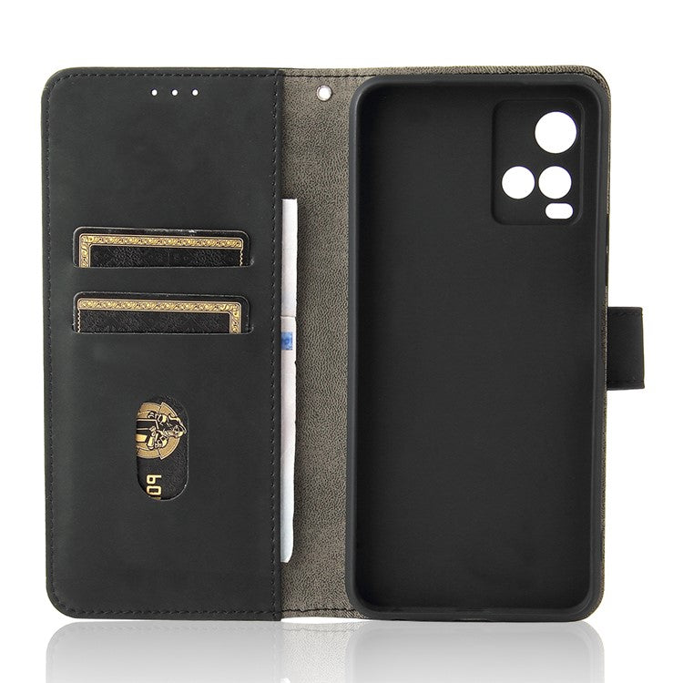 Stand Design Flip Phone Cover Skin-touch Wallet Magnetic Clasp Leather Case Phone Protective Cover for vivo Y21 / vivo Y33s - Black