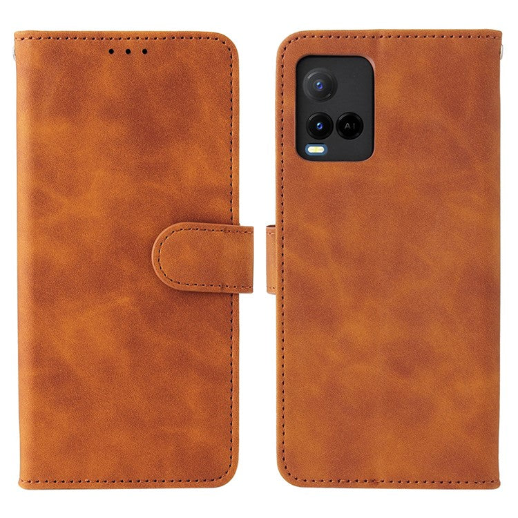 Stand Design Flip Phone Cover Skin-touch Wallet Magnetic Clasp Leather Case Phone Protective Cover for vivo Y21 / vivo Y33s - Brown