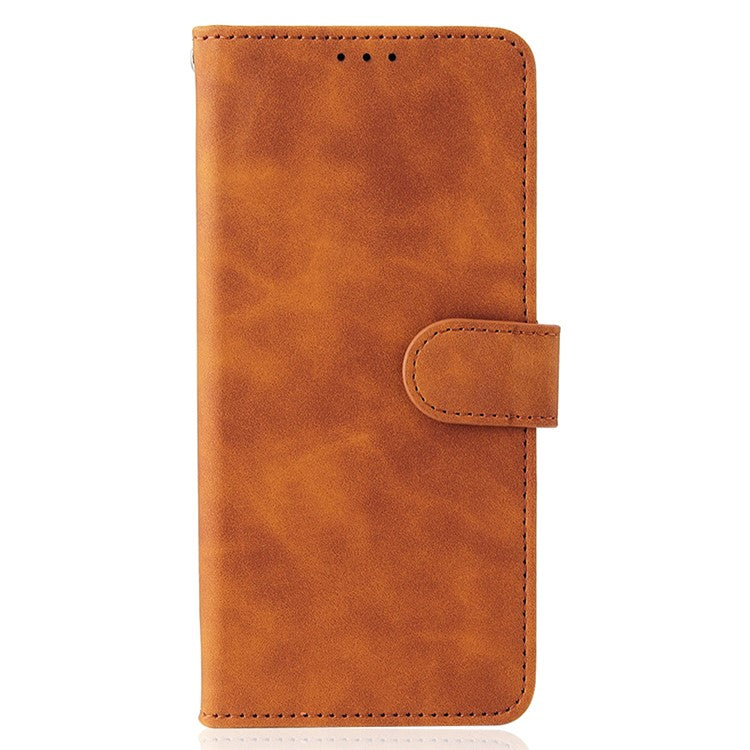 Stand Design Flip Phone Cover Skin-touch Wallet Magnetic Clasp Leather Case Phone Protective Cover for vivo Y21 / vivo Y33s - Brown