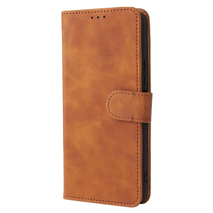 Stand Design Flip Phone Cover Skin-touch Wallet Magnetic Clasp Leather Case Phone Protective Cover for vivo Y21 / vivo Y33s - Brown