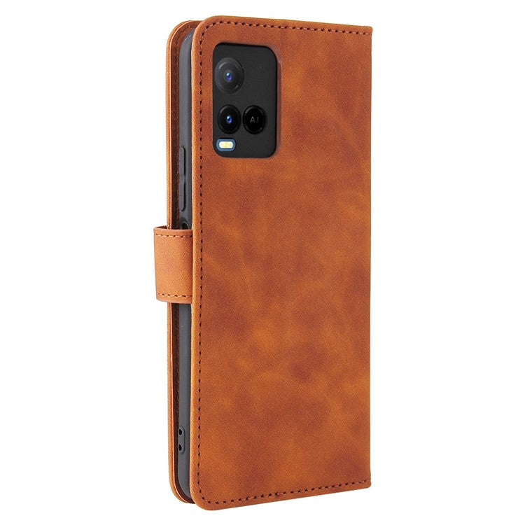 Stand Design Flip Phone Cover Skin-touch Wallet Magnetic Clasp Leather Case Phone Protective Cover for vivo Y21 / vivo Y33s - Brown