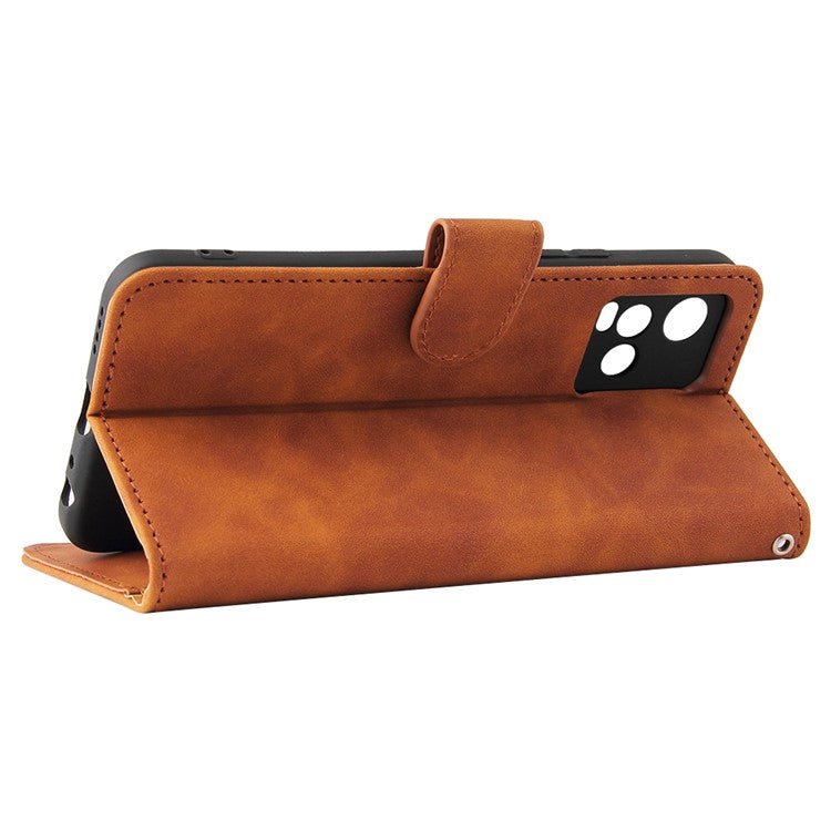 Stand Design Flip Phone Cover Skin-touch Wallet Magnetic Clasp Leather Case Phone Protective Cover for vivo Y21 / vivo Y33s - Brown