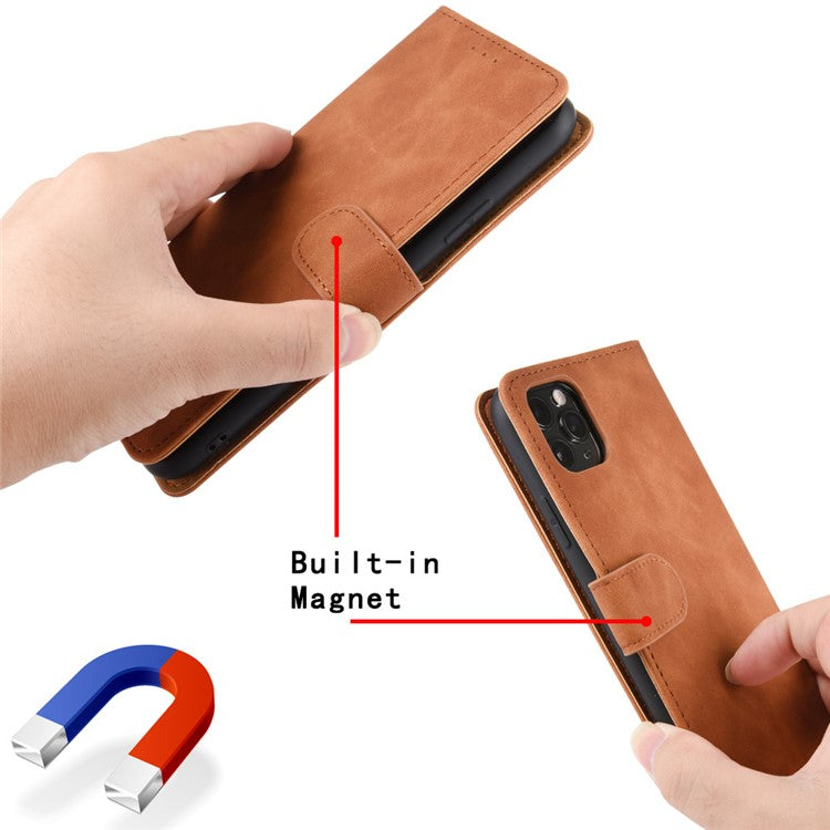 Stand Design Flip Phone Cover Skin-touch Wallet Magnetic Clasp Leather Case Phone Protective Cover for vivo Y21 / vivo Y33s - Brown