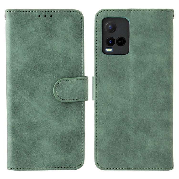 Stand Design Flip Phone Cover Skin-touch Wallet Magnetic Clasp Leather Case Phone Protective Cover for vivo Y21 / vivo Y33s - Green