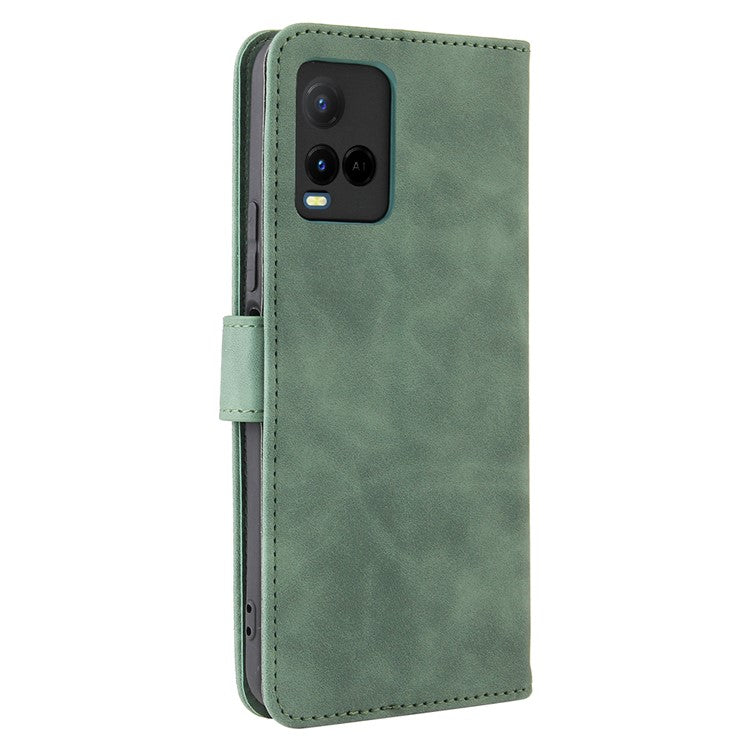 Stand Design Flip Phone Cover Skin-touch Wallet Magnetic Clasp Leather Case Phone Protective Cover for vivo Y21 / vivo Y33s - Green