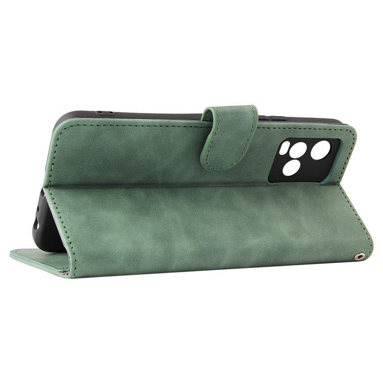 Stand Design Flip Phone Cover Skin-touch Wallet Magnetic Clasp Leather Case Phone Protective Cover for vivo Y21 / vivo Y33s - Green