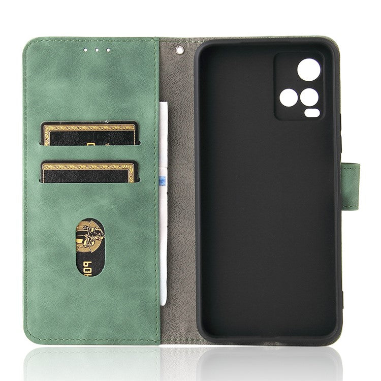 Stand Design Flip Phone Cover Skin-touch Wallet Magnetic Clasp Leather Case Phone Protective Cover for vivo Y21 / vivo Y33s - Green