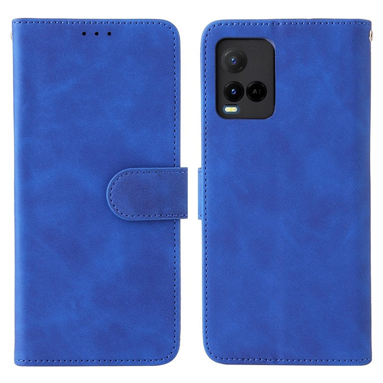 Stand Design Flip Phone Cover Skin-touch Wallet Magnetic Clasp Leather Case Phone Protective Cover for vivo Y21 / vivo Y33s - Blue