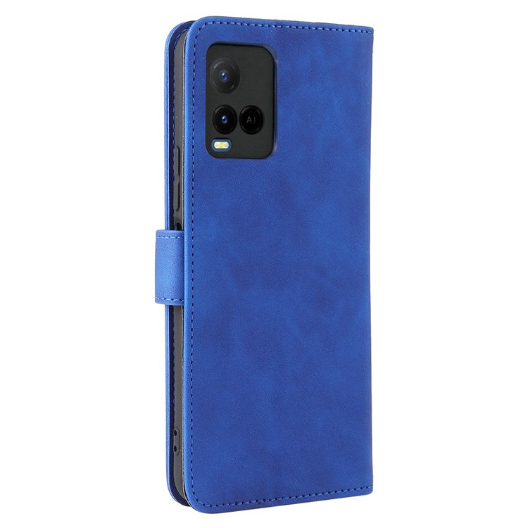 Stand Design Flip Phone Cover Skin-touch Wallet Magnetic Clasp Leather Case Phone Protective Cover for vivo Y21 / vivo Y33s - Blue