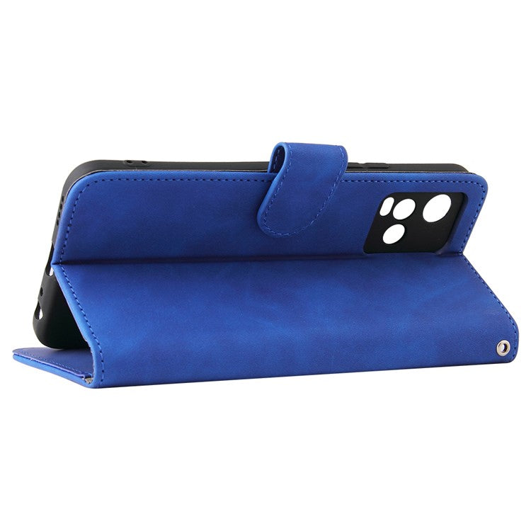 Stand Design Flip Phone Cover Skin-touch Wallet Magnetic Clasp Leather Case Phone Protective Cover for vivo Y21 / vivo Y33s - Blue