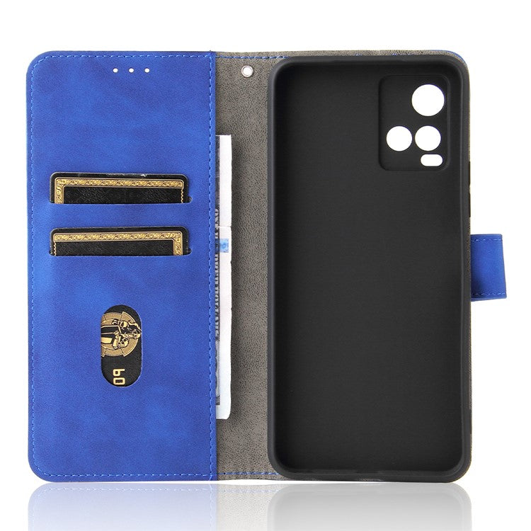 Stand Design Flip Phone Cover Skin-touch Wallet Magnetic Clasp Leather Case Phone Protective Cover for vivo Y21 / vivo Y33s - Blue