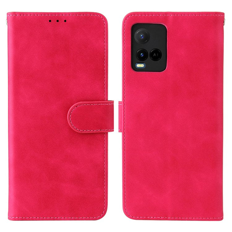 Stand Design Flip Phone Cover Skin-touch Wallet Magnetic Clasp Leather Case Phone Protective Cover for vivo Y21 / vivo Y33s - Red