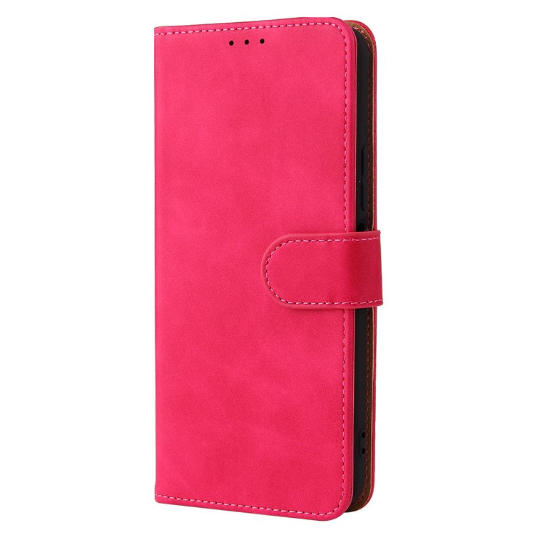 Stand Design Flip Phone Cover Skin-touch Wallet Magnetic Clasp Leather Case Phone Protective Cover for vivo Y21 / vivo Y33s - Red