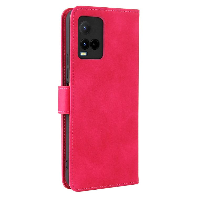 Stand Design Flip Phone Cover Skin-touch Wallet Magnetic Clasp Leather Case Phone Protective Cover for vivo Y21 / vivo Y33s - Red