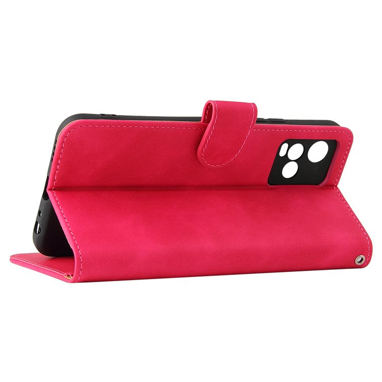 Stand Design Flip Phone Cover Skin-touch Wallet Magnetic Clasp Leather Case Phone Protective Cover for vivo Y21 / vivo Y33s - Red