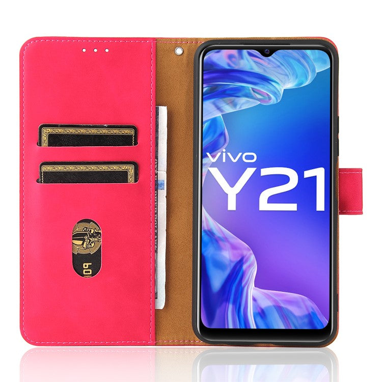 Stand Design Flip Phone Cover Skin-touch Wallet Magnetic Clasp Leather Case Phone Protective Cover for vivo Y21 / vivo Y33s - Red