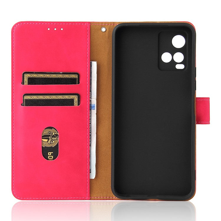 Stand Design Flip Phone Cover Skin-touch Wallet Magnetic Clasp Leather Case Phone Protective Cover for vivo Y21 / vivo Y33s - Red