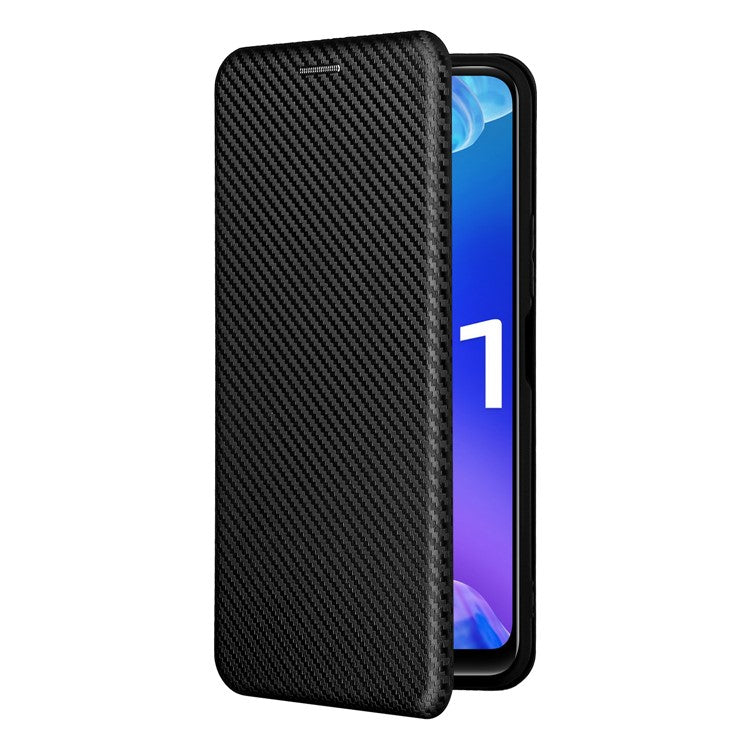 Carbon Fiber Texture Well-Protected Stylish Precise Cutout Auto-absorbed Leather Phone Case with Card Slot for vivo Y21/Y33s - Black