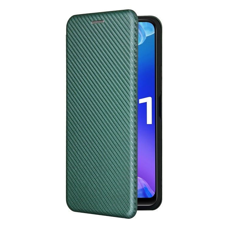 Carbon Fiber Texture Well-Protected Stylish Precise Cutout Auto-absorbed Leather Phone Case with Card Slot for vivo Y21/Y33s - Green