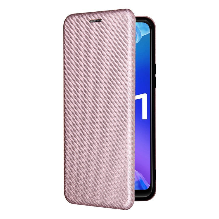 Carbon Fiber Texture Well-Protected Stylish Precise Cutout Auto-absorbed Leather Phone Case with Card Slot for vivo Y21/Y33s - Rose Gold