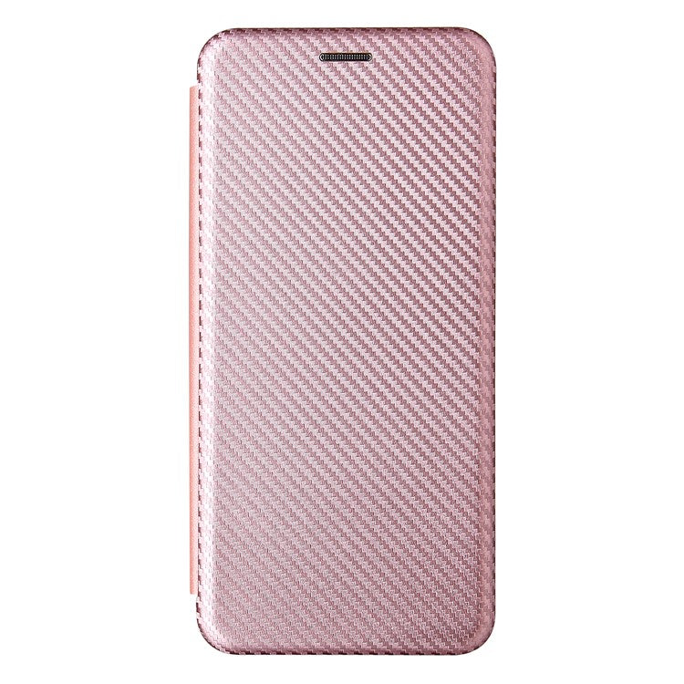 Carbon Fiber Texture Well-Protected Stylish Precise Cutout Auto-absorbed Leather Phone Case with Card Slot for vivo Y21/Y33s - Rose Gold