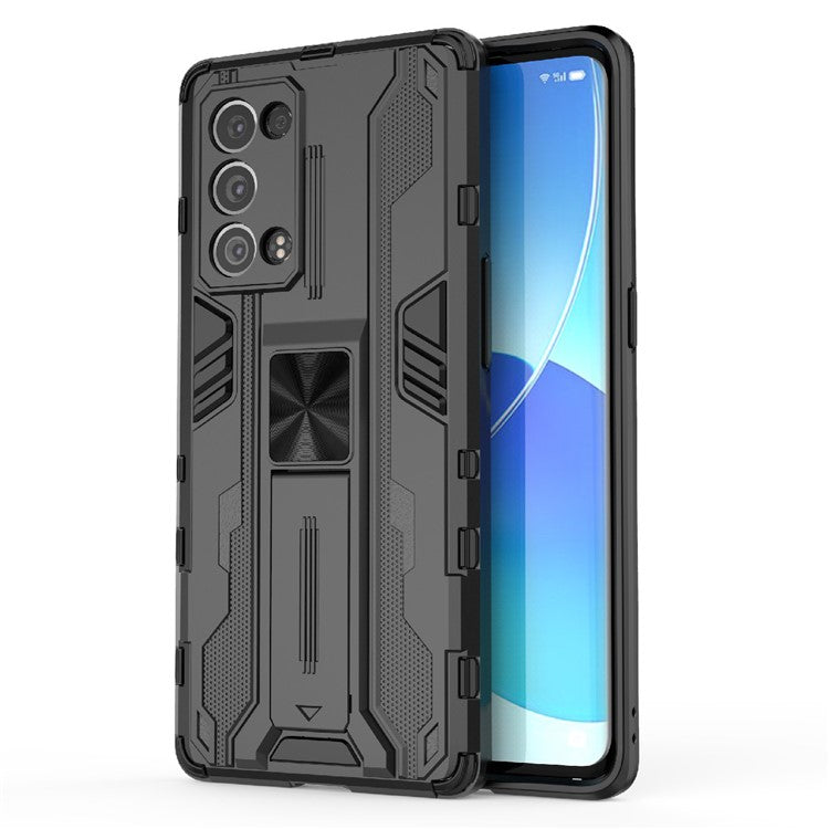 Kickstand Design Hard PC Back + Soft TPU Bumper Bumper Drop Proof Protective Case for Oppo Reno6 Pro+ 5G - Black