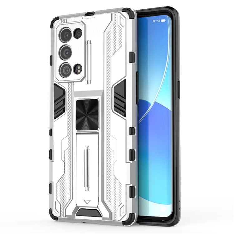 Kickstand Design Hard PC Back + Soft TPU Bumper Bumper Drop Proof Protective Case for Oppo Reno6 Pro+ 5G - Silver