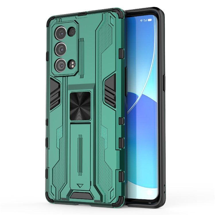 Kickstand Design Hard PC Back + Soft TPU Bumper Bumper Drop Proof Protective Case for Oppo Reno6 Pro+ 5G - Green