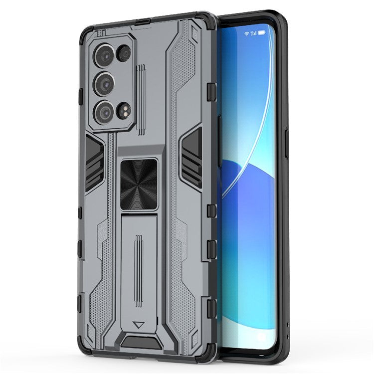 Kickstand Design Hard PC Back + Soft TPU Bumper Bumper Drop Proof Protective Case for Oppo Reno6 Pro+ 5G - Grey