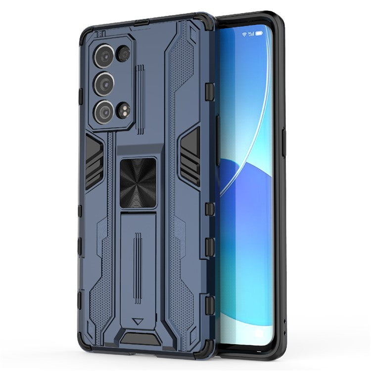 Kickstand Design Hard PC Back + Soft TPU Bumper Bumper Drop Proof Protective Case for Oppo Reno6 Pro+ 5G - Blue