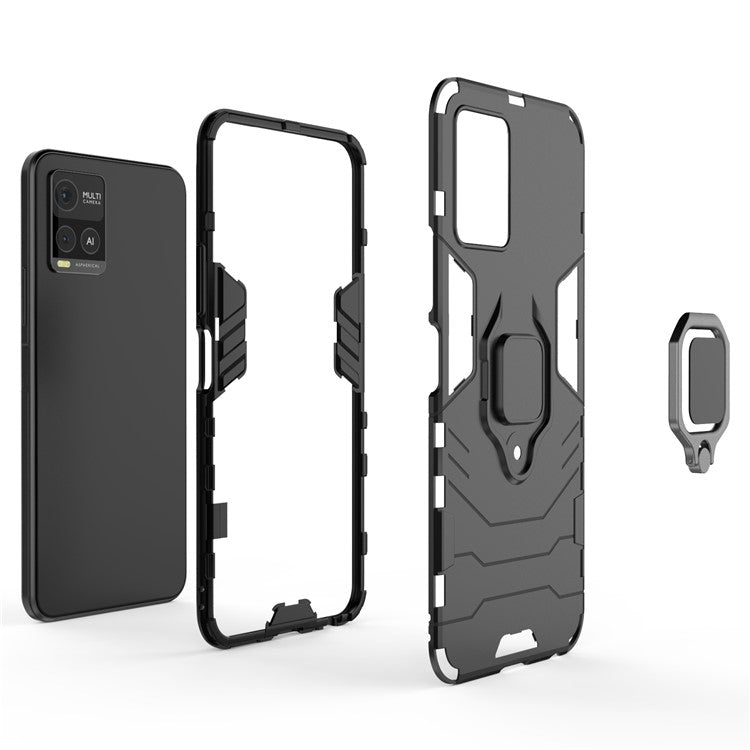 Ring Kickstand Design TPU + PC Shock Absorption Double Protection Cover for vivo Y21 - Black