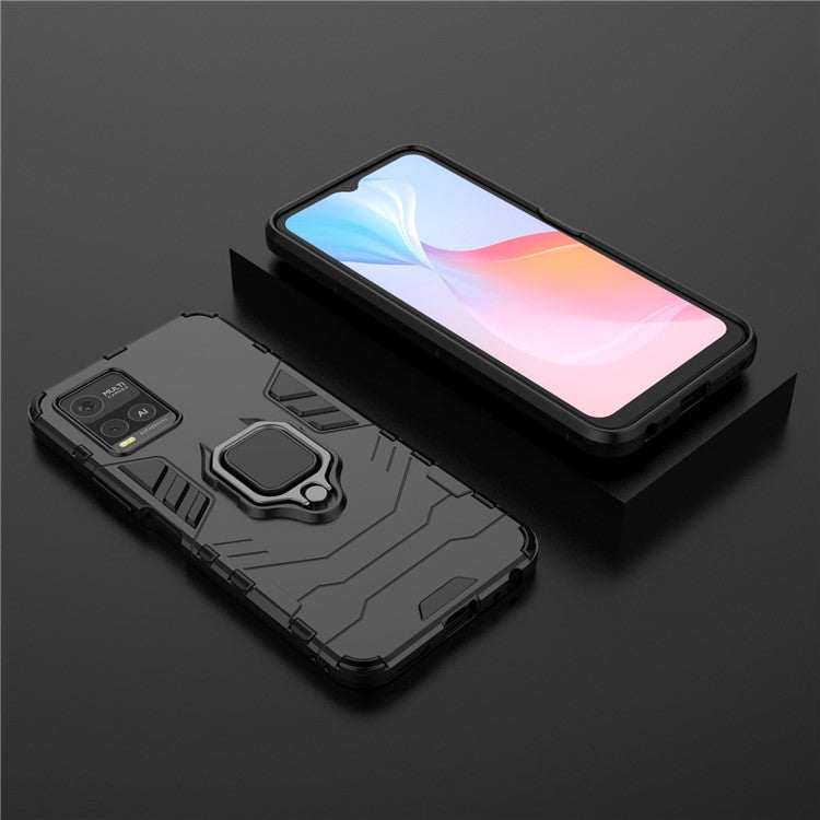 Ring Kickstand Design TPU + PC Shock Absorption Double Protection Cover for vivo Y21 - Black