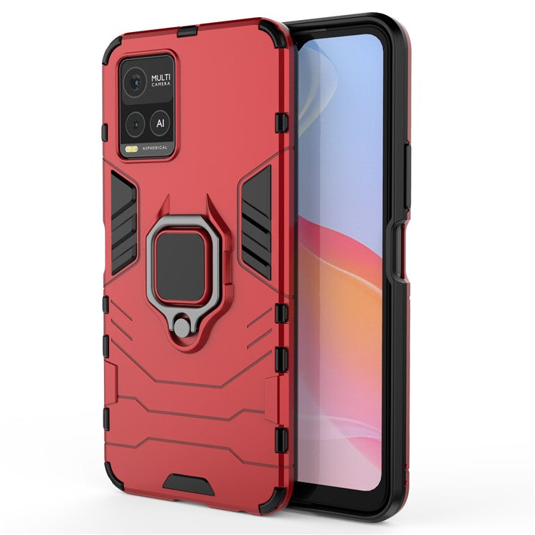 Ring Kickstand Design TPU + PC Shock Absorption Double Protection Cover for vivo Y21 - Red